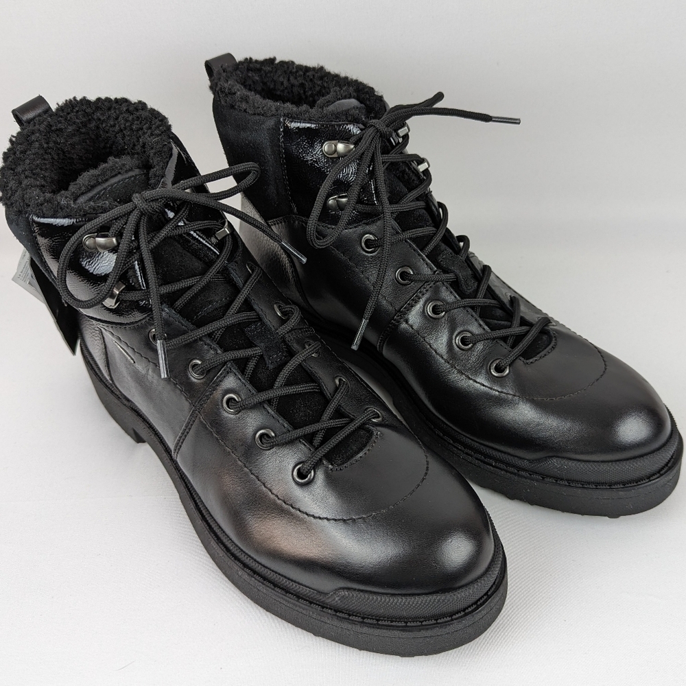 Geox Nevegal Amphibiox Waterproof Leather Combat Ankle Boot Black EU41 10.5 NIB - Picture 6 of 14